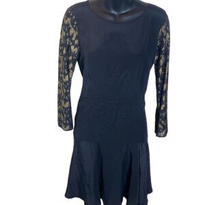 Twelfth streetby Cynthia Vincent 100% silk black gold long sleeve dress coquette